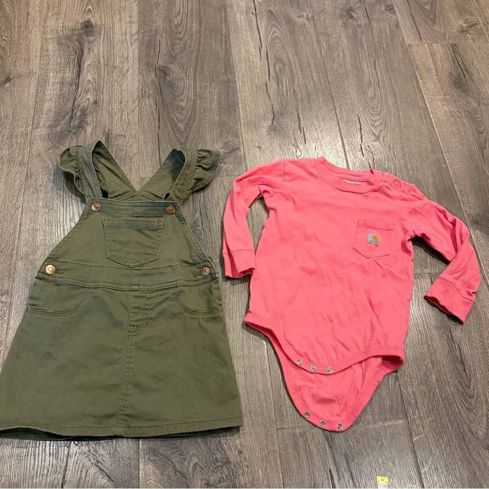BCBG Girls Green Shortall Overall Dress Pink Carhartt 0nesie Lot Cottage 2T 24M